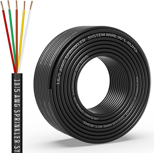 18/5 Solid Sprinkler System Wire 150ft, 18 Gauge Irrigation Wires PVC Jacket Sprinkler Cable for Underground Irrigation Valves Field Central Control System