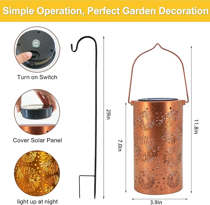 DIBIEECN 2 Pack Fireworks Solar Gardening Gifts Lanterns, Garden Decor for Outside, Pattern Solar Decorative Lights Waterproof, Outdoor Gifts for Women Mom Grandma, Yard Gifts for Patio, Pathway
