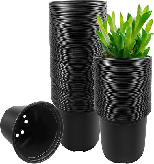 RAOOKIF 100 Pack Nursery Pots, 4 5 6 Inch Nursery Pot for Plants, Plastic Plant Pots with Drainage Holes, Garden Flower Pots for Transplanting, Succulents, Cuttings, Seedlings(5inch,100pcs)