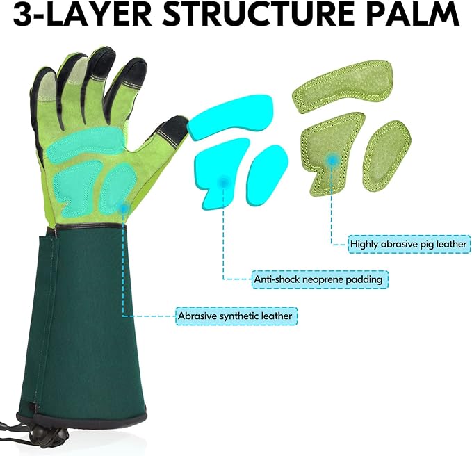 Vgo... Gardening Gloves Ladies,Safety Work Gloves,Long Sleeves Gauntlet,Puncture Proof,Touchscreen(Size M,Light green,SL7477)