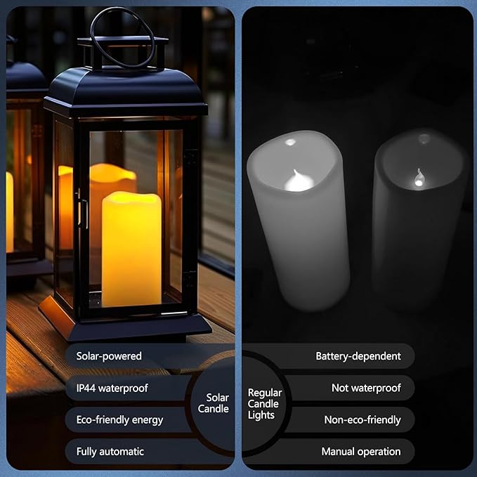 salipt Solar Powered Candles - 3.25" x 6" Waterproof LED Flameless Pillar Candle Set,Dusk to Dawn, Rechargeable Solar Battery Included,Waterproof for Patio Decor,Set of 4