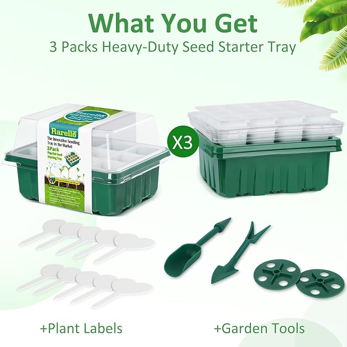 36 Cells Reusable Seed Starter Tray,3 Pack Seed Starter Kit with Flexible Silicone Bottoms,Greenhouse Garden Propagation Set for Seed Starting