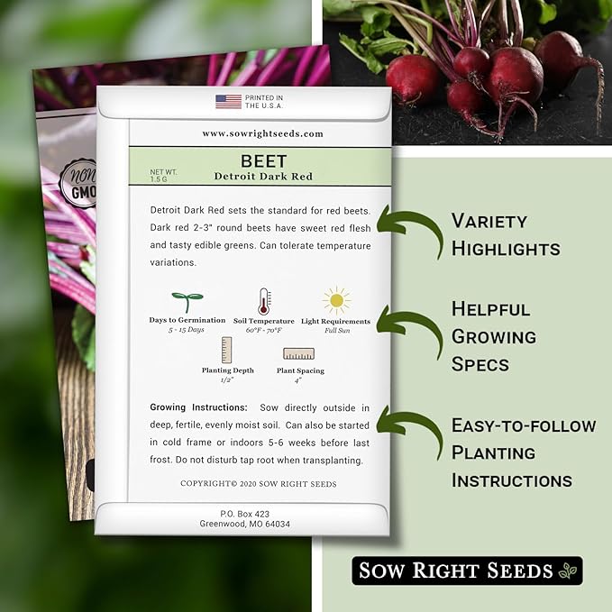 Sow Right Seeds - Detroit Dark Red Beet Seeds for Planting - Non-GMO Heirloom Packet with Instructions to Plant & Grow an Outdoor Home Vegetable Garden - Nutritious, Cold Hardy, and Productive (1)
