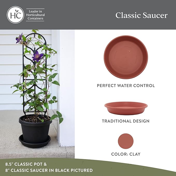 The HC Companies Flower Pot Saucers - Plastic Plant Saucer for Outdoors & Indoors - Traditional Design Plant Pot Trays for Water Drainage - Durable & Stylish Round Plant Tray (6-inch Clay)
