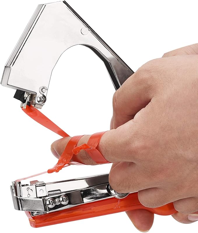 Plant Tying Machine Tape Tool for Tomatoes Peppers Grapes Cucumbers and Vining Vegetables Quickly and Easily Tie, Great for Gardeners Farmers, with Tapes, Spare Parts, Staples - Red