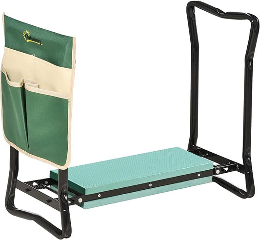 Outsunny Garden Kneeler Seat Stool Bench Kneeling Pad and 1 Large Side Tool Pouch & Easy Folding Design for Transport & Storage