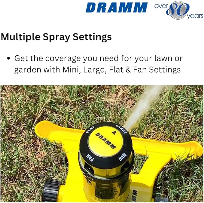 Dramm ColorStorm Gear Drive Sprinkler on Heavy Duty,Durable Metal Base, 4 Patterns, Ideal for Small, Medium & Large Areas with Pass Through Feature, Blue, 40 Foot Diameter