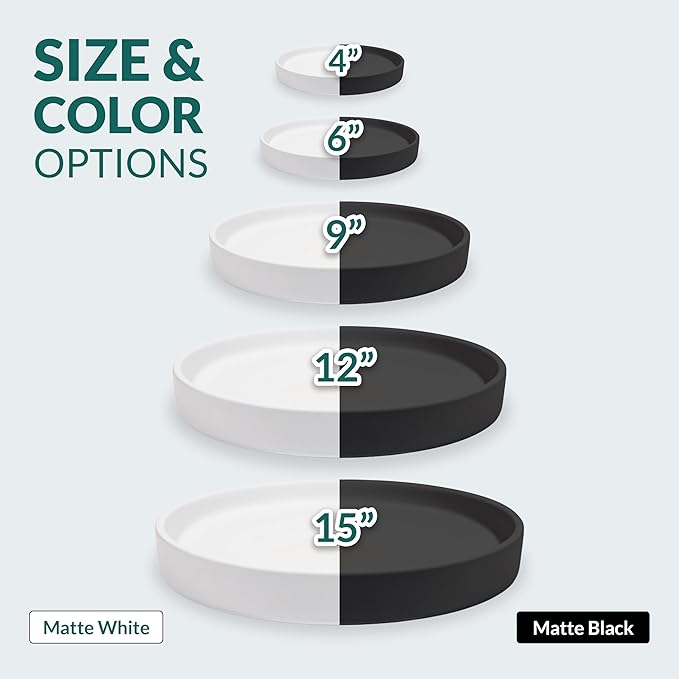 Willowy Matte White Ceramic Pot Saucer - Drainage Tray for 12, 13, 14, 15 Inch Planters + More Sizes