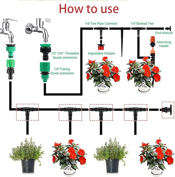 HOINCO 300Pcs Barbed Tee Connectors Drip Irrigation, 1/4" Universal Barbed Tee Fittings for 4/7mm Water Tube,3-Way Irrigation Coupling for Flower Pot Garden Lawn(Black)