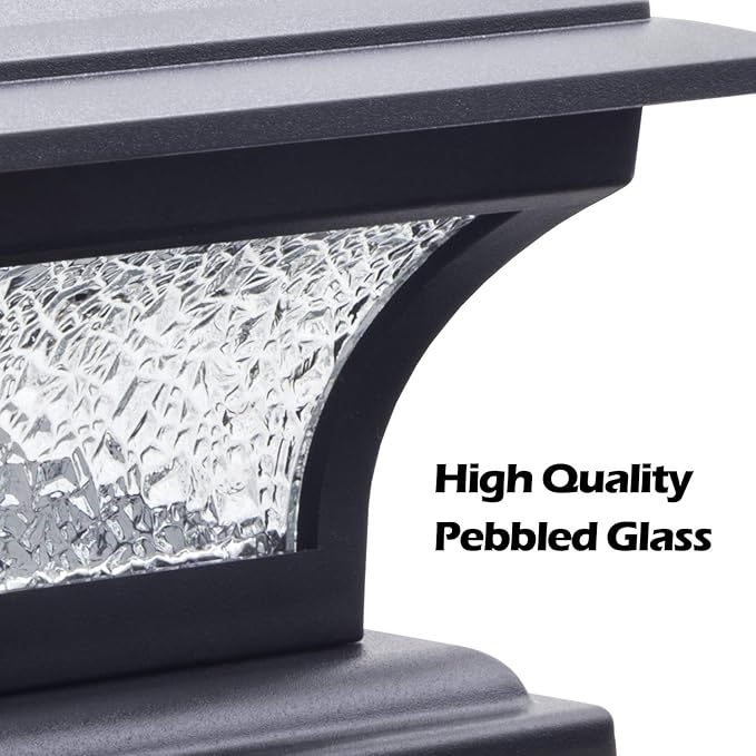 SIEDiNLAR Solar Post Lights Outdoor Glass LED Fence Cap Light 2 Modes for 4x4 5x5 6x6 Posts Deck Patio Garden Decoration Warm White/Cool White Lighting Black (2 Pack)