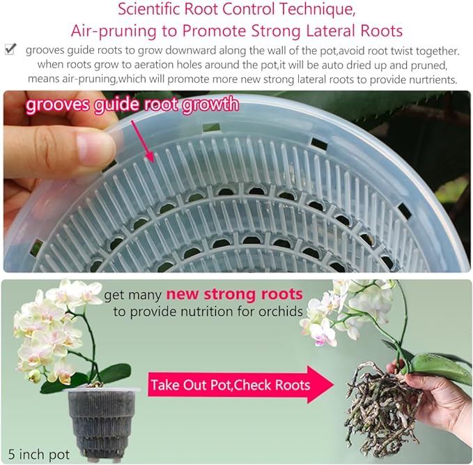 5 inch Orchid Pots with Holes for Repotting,Set of 1,Double Layer Plastic Imitate Ceramic Orchid Planter Provide Good Air Circulation,Clear Orchid Pot Match Decorative Orchid Container