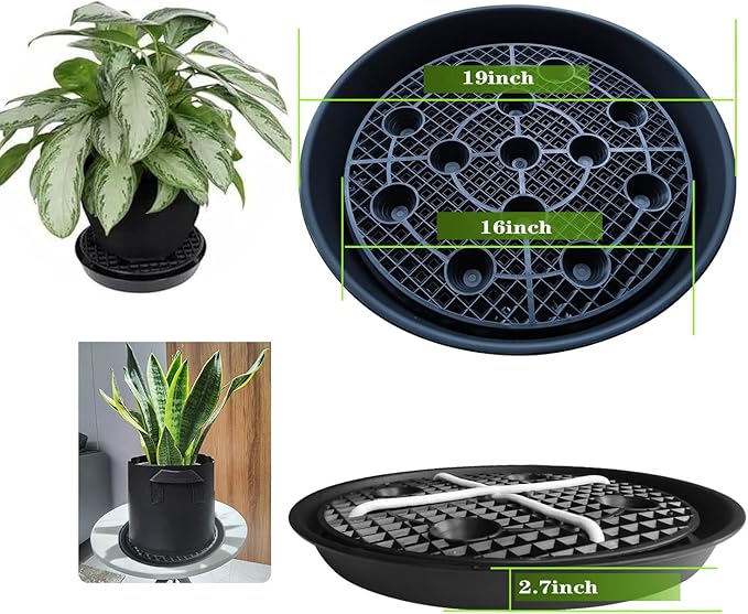 Plastic Plant Saucer Stand,2-Pack 18 19 inch, Elevated Plant Saucer Self-Watering Fabric Pot Base, Use Nonwoven Grow Bags, Plant Saucers Flower Pot Tray for Indoor-Outdoo and Grow Tents Greenhouses