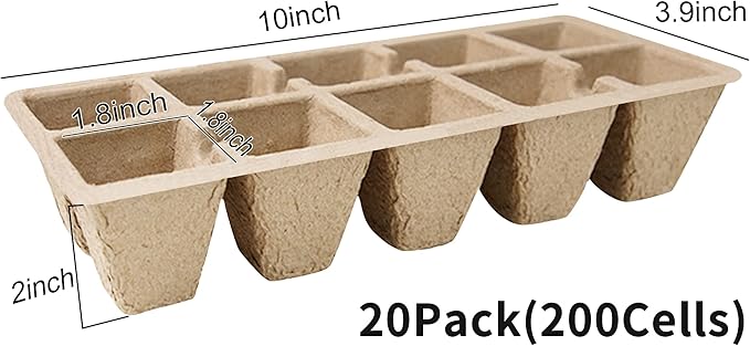SYITCUN 200 Cells Seed Starter Tray, 20 Pack Biodegradable Seed Starter Kit, Peat Pots for Seedlings with 200 Plant Labels, 2 Seed Planting Tool and 1 Spray Bottle