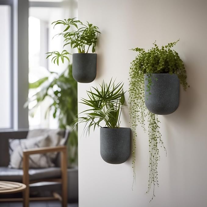 LA JOLIE MUSE Wall Hanging Planters for Indoor Plants，Hanging Flower Pots for Air Plants Succulent, Set of 2, 6 Inch, Weathered Gray