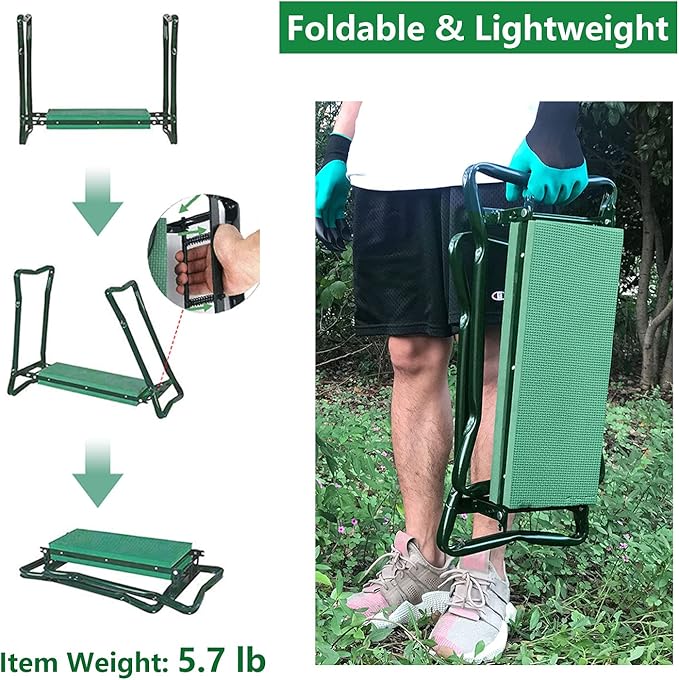 BESTHLS Garden Kneeler and Seat - Heavy Duty Folding Stool for Gardening, Protects Knees and Back, Supports up to 330 lbs - Ideal for Gardeners