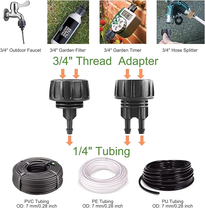 4 Set Faucet Adapter US Standard 3/4" Female Thread to 1/4" Tube Connector Convert 3/4" Garden Hose to 1/4" Tubing 1/4" Drip Irrigation Garden Hose Adapter (Classic)