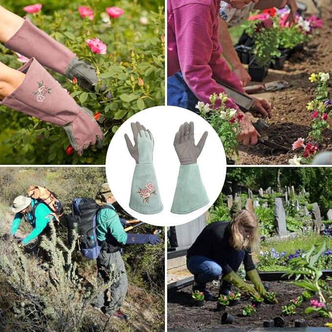 Rose Pruning Gloves Thorn Proof, Embroidery Leather Gardening Gloves with Extra Long Forearm Protection