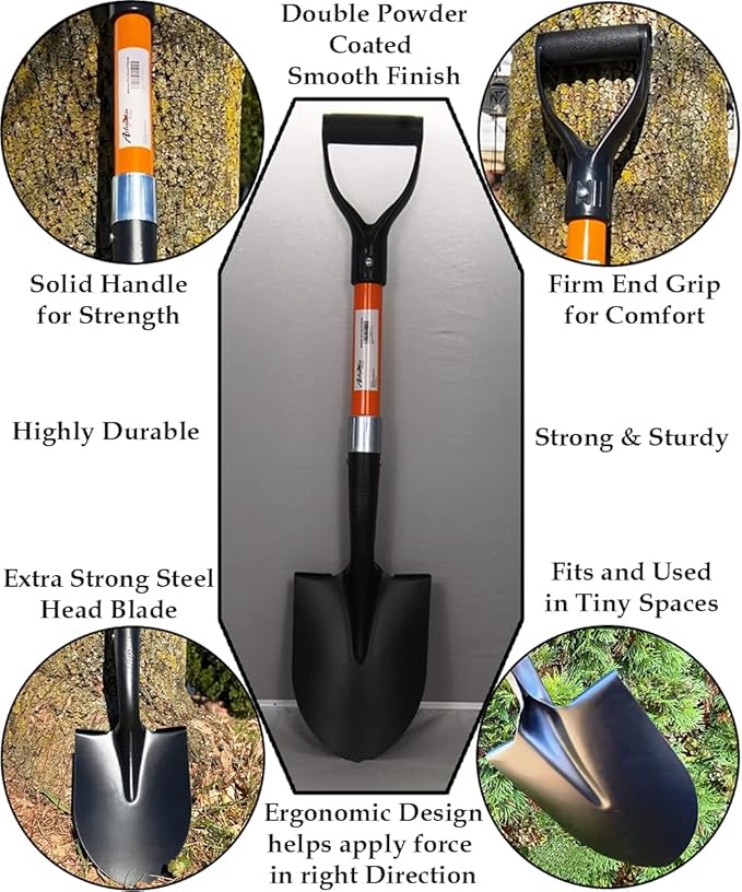 Ashman Short Handle Digging Shovel (1 Pack) Kids Beach Shovel, Shovel for Digging 27-inch with Sturdy Blade, Small Garden Shovel, Kids Snow Shovel, Shovels for Gardening with D- Handle Gardening Tools