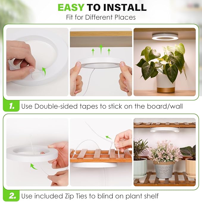 LORDEM 6.3” Ceiling Grow Light for Indoor Plants, 144 LEDs Full Spectrum Halo Grow Lamp, Under Cabinet Plant Lamp with 4/8/12H Auto Timer, 4 Dimmable Brightness Levels, Ideal for Pot Plants, Dual Head
