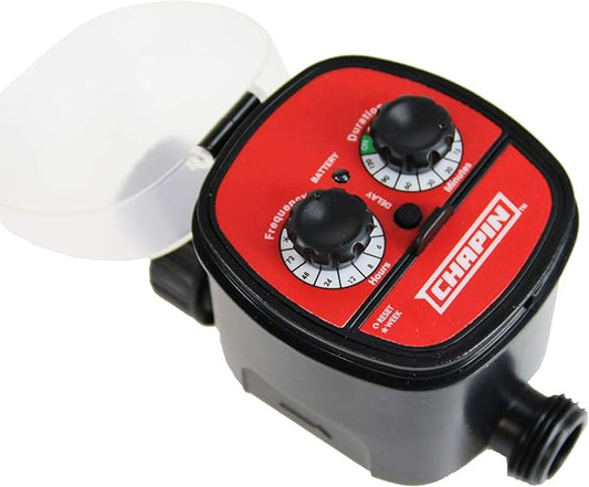 Chapin 41001 Single Zone Water Timer With Water Resistant Construction, Numerous options for Frequency of Watering/Duration of Watering Settings and up to 116 PSI, Red/Black