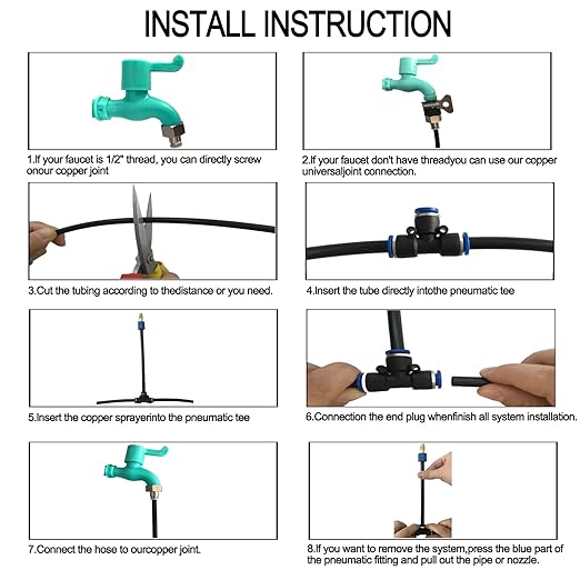 Atomizing kit,360 Degree Adjustable Copper Sprayer atomizing System,5/8mm(ID/OD) trubing Watering Plant Devices Nozzle Emitters Sprinkler Pneumatic Fittings Connection. (9)