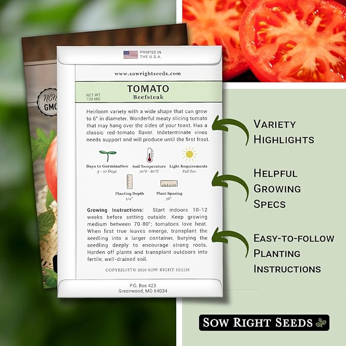 Sow Right Seeds - Beefsteak Tomato Seeds for Planting - Non-GMO Heirloom Packet with Instructions to Plant a Home Vegetable Garden - Indeterminate, Super Large and Bright Red Fruits (3)