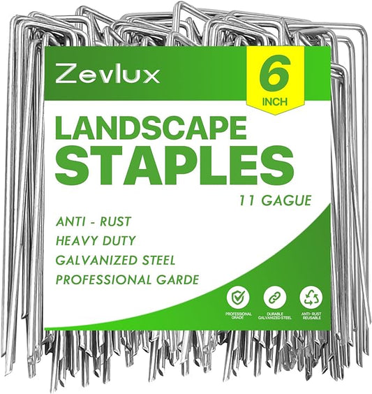 Landscape Staples 6 inch 50 Pack Galvanized Garden Stakes, 12 Gauge Heavy Duty Garden Pins for Fences, Lawns, Weed Barriers and Landscape Fabrics, Irrigation Hose,Yard Lawn, Landscape Fabric.