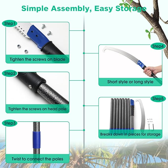 Manual Pole Saw for Tree Trimming, 10FT Pole Saw with Adjustable Rods for Trimming Tree Branches, Long Pole Pruning Pole Saw Hand Saw Cutter Pruner for Yard Garden Patio