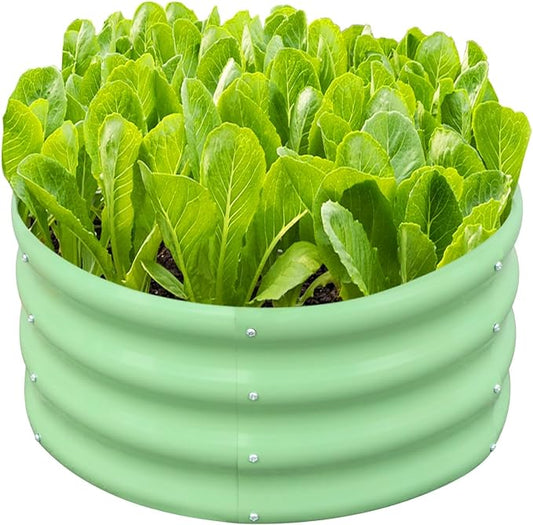 SnugNiture 2x2x1ft Round Galvanized Raised Garden Bed Kit Outdoor, Metal Planter Box for Planting Plants Vegetables, Green