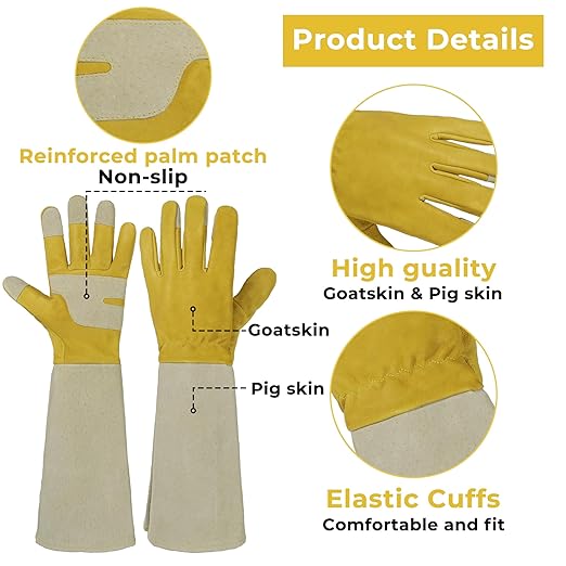 HLDD HANDLANDY Gardening Gloves Long Sleeve for Women and Men Cactus Protection Leather Garden Gloves for Cactus, Golden Yellow, S