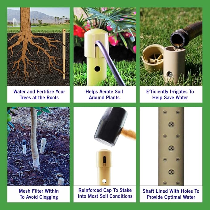 Underhill Deep Drip Irrigation Stakes 36-Inch, Case of 25 Watering Spikes for Palm Trees and Deep Rooted Trees, Drip System Parts Tubes, A-DD36-25