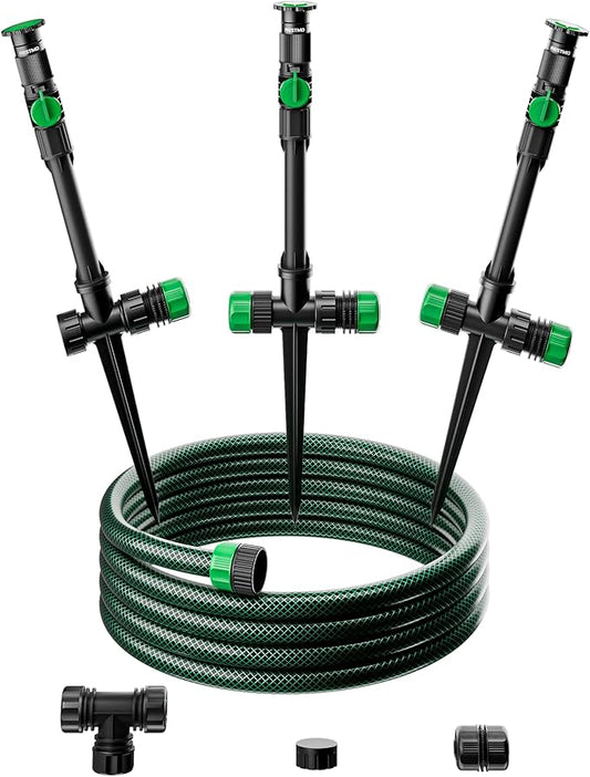 RESTMO Above Ground Sprinkler System, Flexible DIY Irrigation Kit, Multi-Adjustable Lawn Sprinkler & Hose Set, for Garden Plant, Flower Bed and Large Yard Area Watering