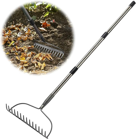 Garden Rake, 6 FT Bow Rakes for Lawns Heavy Duty, Yard Metal Rake with Adjustable Long Handle, 14 Tines Rake Head, Gardening Tool for Loosen Soil, Gather Leaves, Level Mulch, Remove Debris