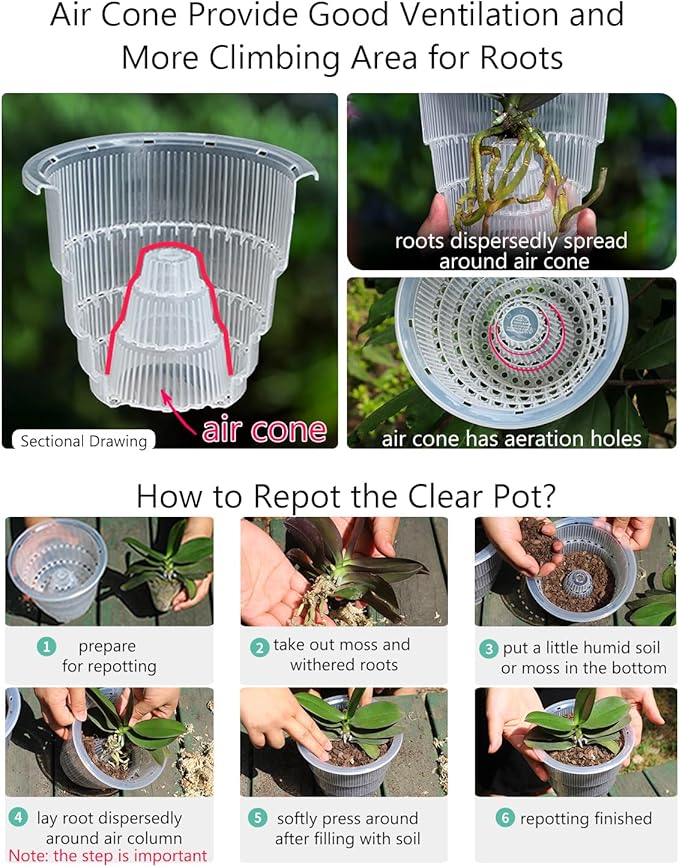 5 inch Orchid Pots with Holes for Repotting,Set of 1,Double Layer Plastic Imitate Ceramic Orchid Planter Provide Good Air Circulation,Clear Orchid Pot Match Decorative Orchid Container