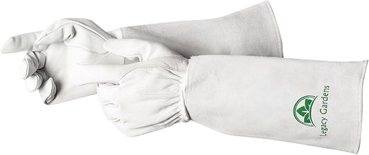 Thorn Resistant Leather Gardening Gloves for Men & Women – Long Gauntlet Rose Pruning Gloves with Forearm Protection for Pruning and Yard Work - Medium