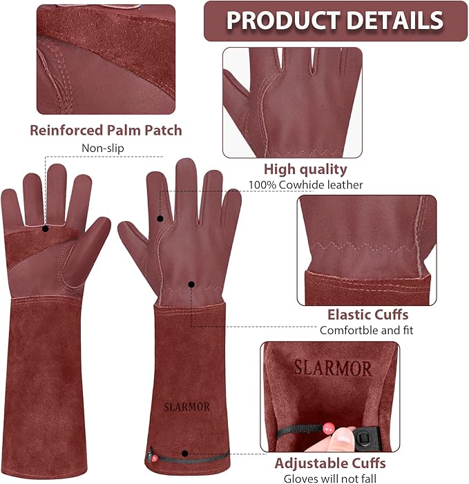 Long Gardening-Gloves Women/Men-Thorn proof Rose Pruning Heavy Duty Gauntlet-XS