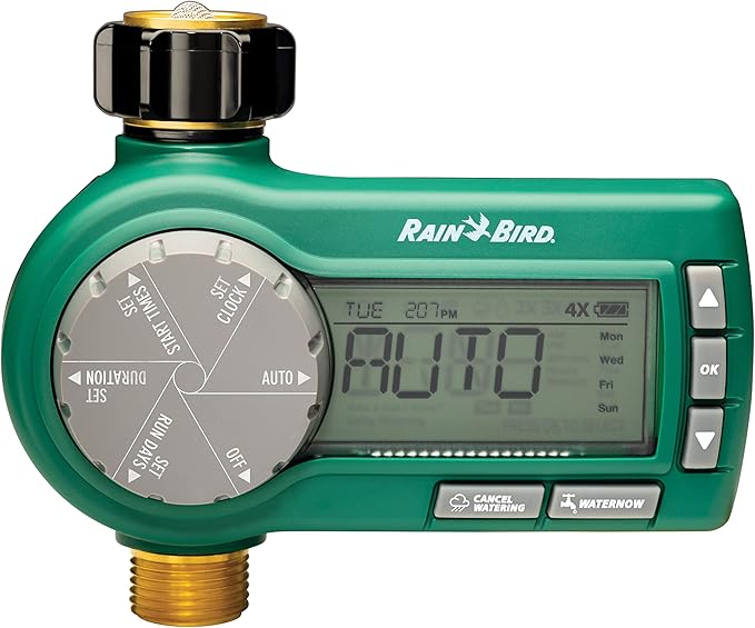 Rain Bird 1 Zone Electronic Digital Hose End Timer Bundle with 4-Pack Drip Irrigation Elbow Fittings