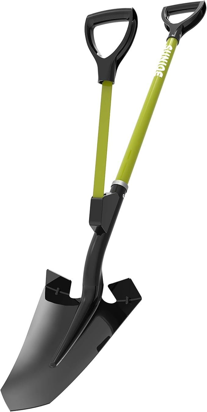 Sun Joe SJ-SHLV07 Shovelution Strain-Reducing Spear Head Digging Garden Shovel, 9-Inch Steel Head, Patented Shovelution Auxiliary Handle