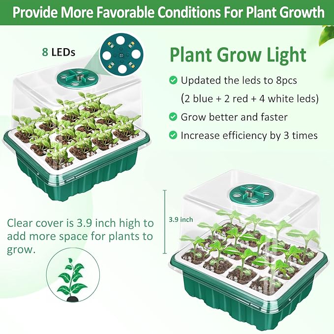36 Cells Seed Starter Tray with Grow Light, Reusable Pop-Out Seed Starter Kit, Indoor Gardening Plant Germination Trays for Seeds Starting