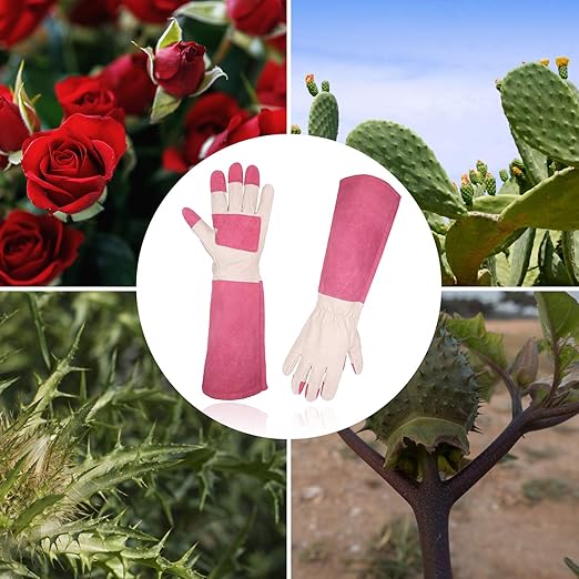 HLDD HANDLANDY Thornproof Leather Gardening Gloves Long Sleeve For Women and Men,Rose Pruning Floral Gauntlet Garden Gloves (Medium, Rose)