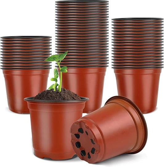 PEYOU 105 Pcs 4" Plastic Plant Nursery Pots, Seeding Pot Flower Plant Container for Seedlings Transplanting Small Plants Growing