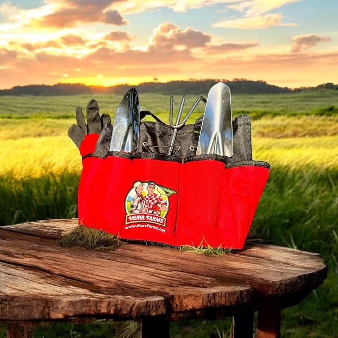 7pc Stainless Steel Heavy Duty Tool Set with Non-Slip Rubber Grip, Garden Gloves and Storage Tote Bag