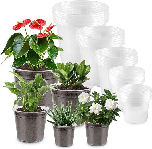 RAOOKIF 35 Pcs Clear Nursery Pots for Plants, 7/6/5/4/3 Inch Clear Plant Pots with Drainage Holes, Seed Starter Plastic Pots for Plants, Flower, Herb, Bonsai, Succulent, Vegetable