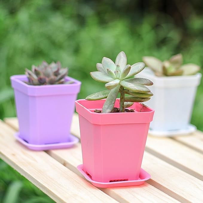 JHESAO 48 Set Garden Plastic Pot Craft Kit 48 Nursery Pots with 48 Trays for Kids Flower Plant Spring Summer Graduation DIY Crafts Painting Gardening Growing Tools, Mixed Colors