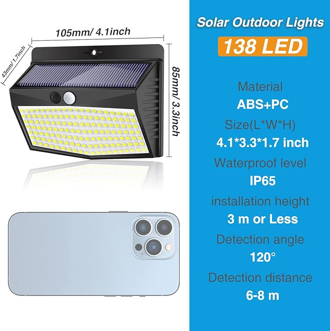 Peasur Solar Outdoor Lights, [138 LED/10 Packs] Solar Motion Sensor Security Lights with 3 Lighting Modes Solar Wall Lights Waterproof Solar Powered Lights for Garden Fence Yard Deck