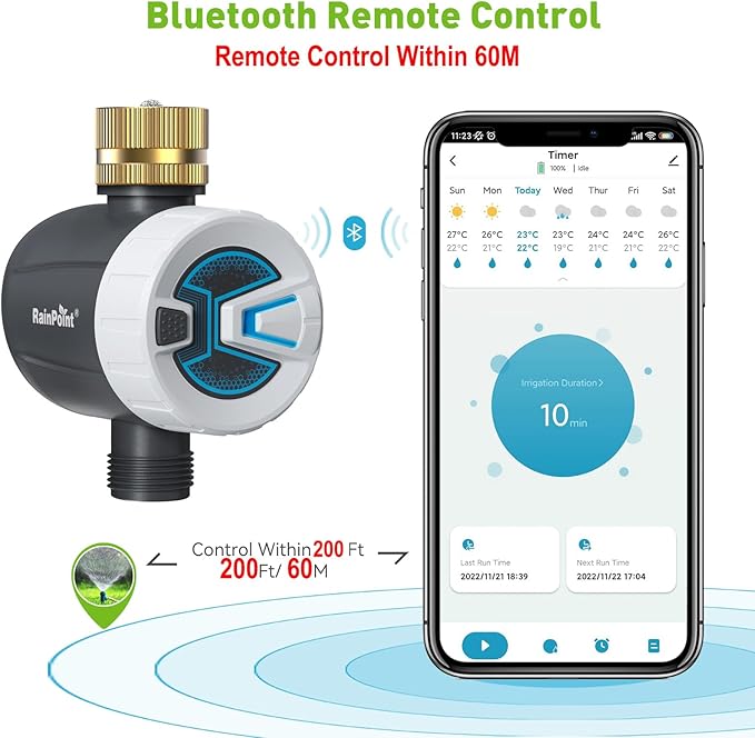 RAINPOINT Sprinkler Timer Outdoor, Bluetooth Hose Timer to 60M Connect Range, Digital Irrigation Water Timer for Garden Hose, Faucet Timer for Lawn Yard
