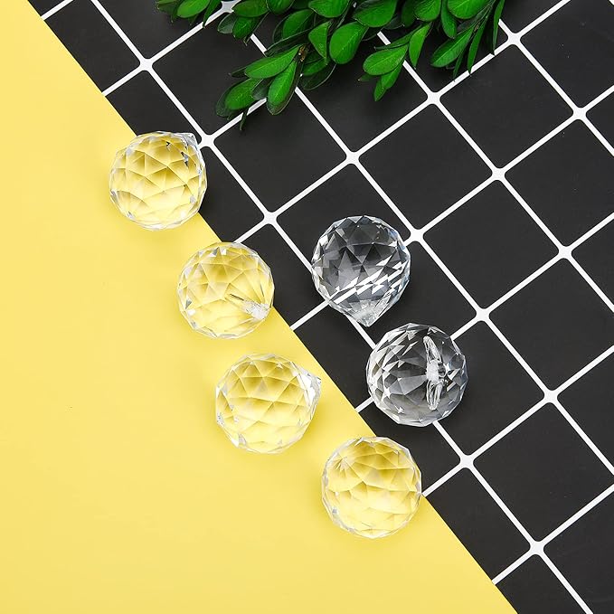 MerryNine 6 Pcs 30mm Clear Crystal Ball Prism Sun Shine Catcher Rainbow Pendants Maker, Hanging Crystals Prisms for Windows, for Feng Shui, for Gift (1.18"/30mm 6Pack)