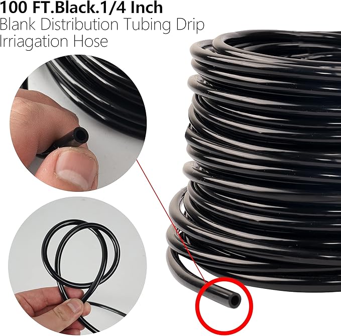 Hourleey Blank 100 FT Distribution Tubing Irrigation Drip Hose, 1/4 Inch Drip Line