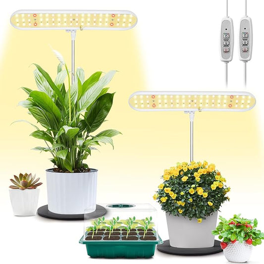 FOXGARDEN® Grow Light, Full Spectrum Desktop Grow Lamp with Base, Bright LED Plant Light with Auto On/Off Timer 4/8/12H, 4 Dimmable Brightness, Height Adjustable, Ideal for Indoor Plants, 2 Packs