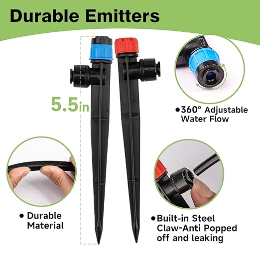 32 Pack New Easy-Connect Drip Emitters Sprays for 1/4" Drip Irrigation Tubing (16 Pcs Quick-Connect Emitters Vortex+16 Pcs Quick-Connect Emitters Stream)